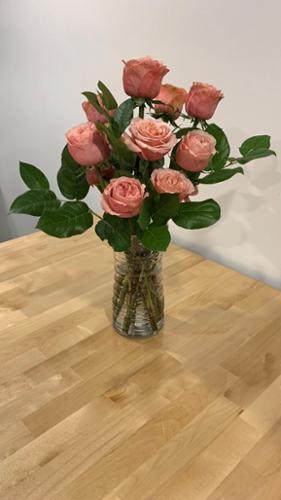 A dozen peach roses bouquet. Peach roses symbolize gratitude. For those who we are grateful for, this is the perfect bouquet to say "thank you." Gift packaging available upon request.