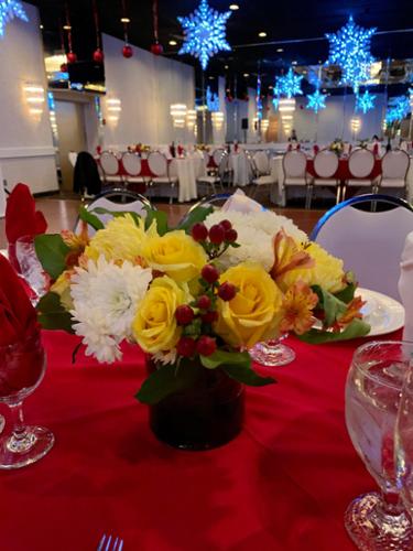 A combination of red and gold to match the 60th birthday party color motif.
